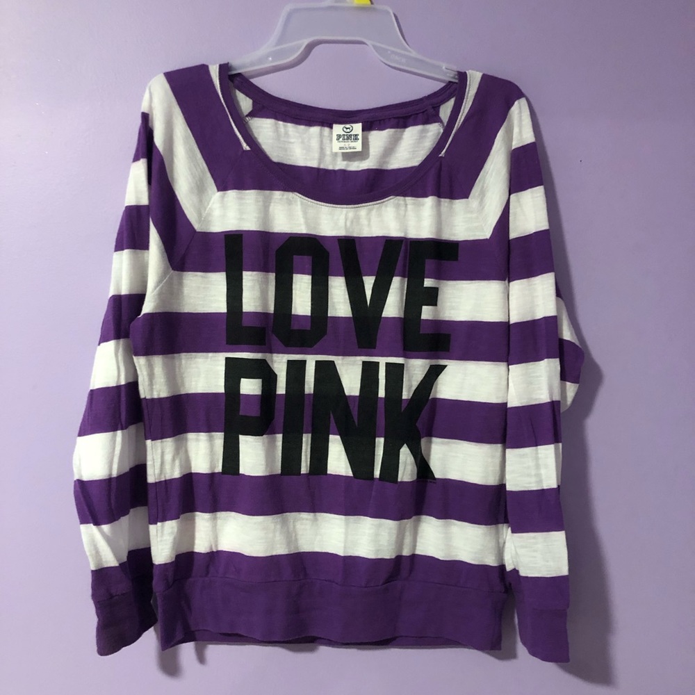 PINK Striped Everyday Long Sleeve Tee Purple